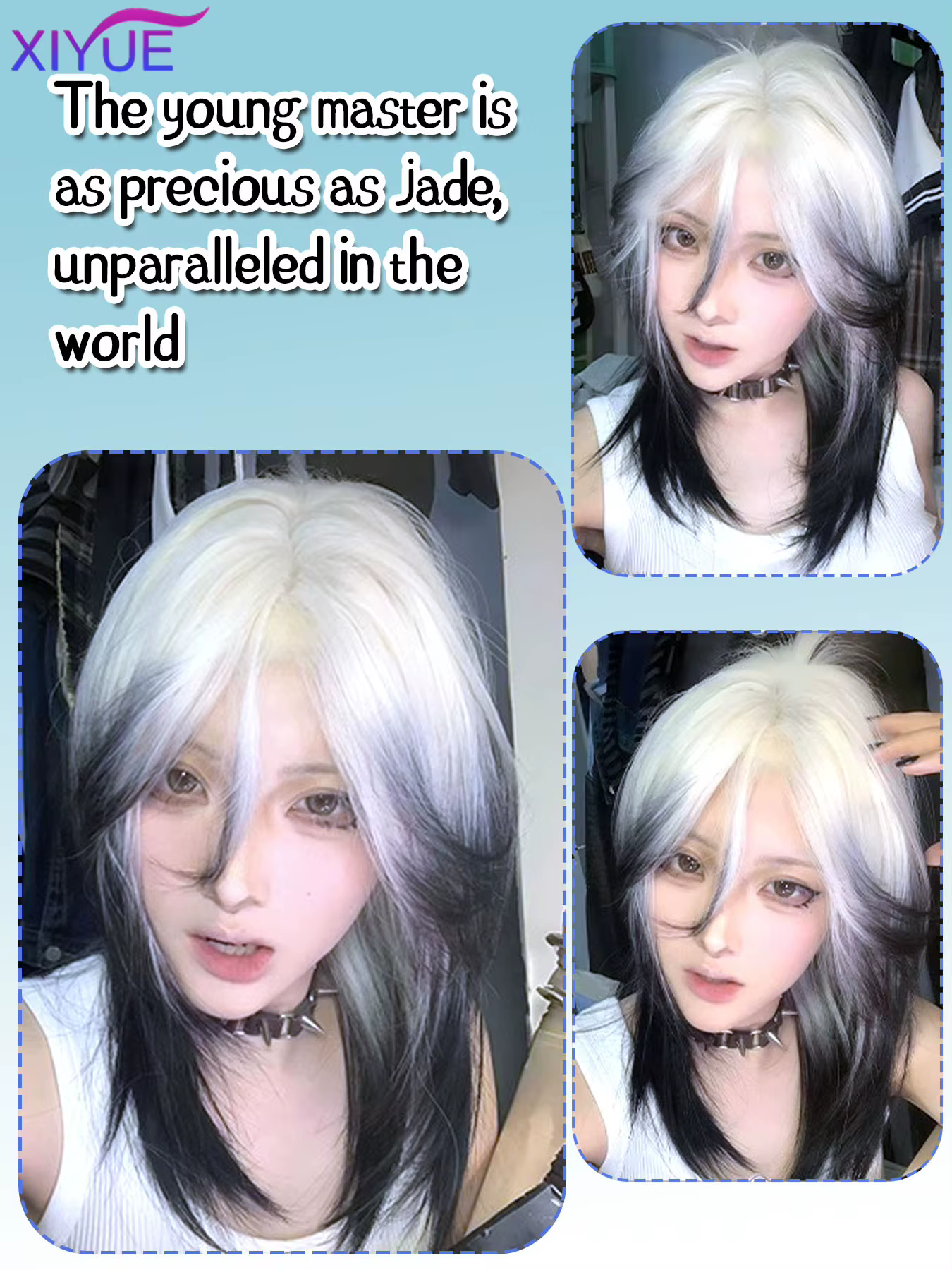 Perruque de Cosplay Synthétique Noire et Blanche Naturelle pour Garçon
