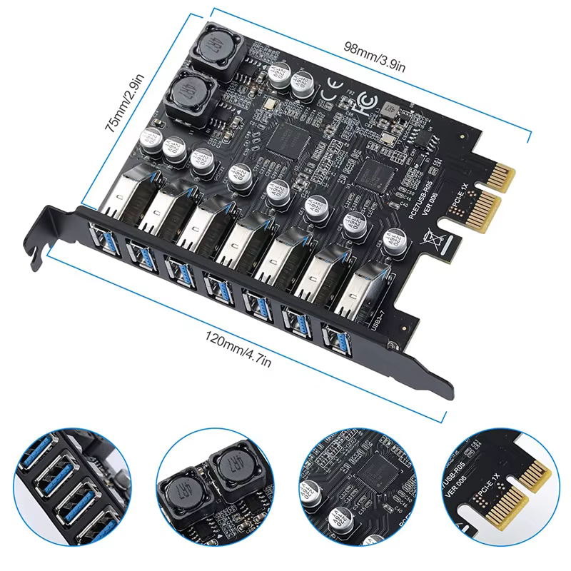 USB3.2 Gen1 5Gbps USB3.0 PCI Express multiplicateur PCI E à 7ports USB 3 Hub adaptateur d'extension carte PCI-E 1X contrôleur pour ordinateur de bureau