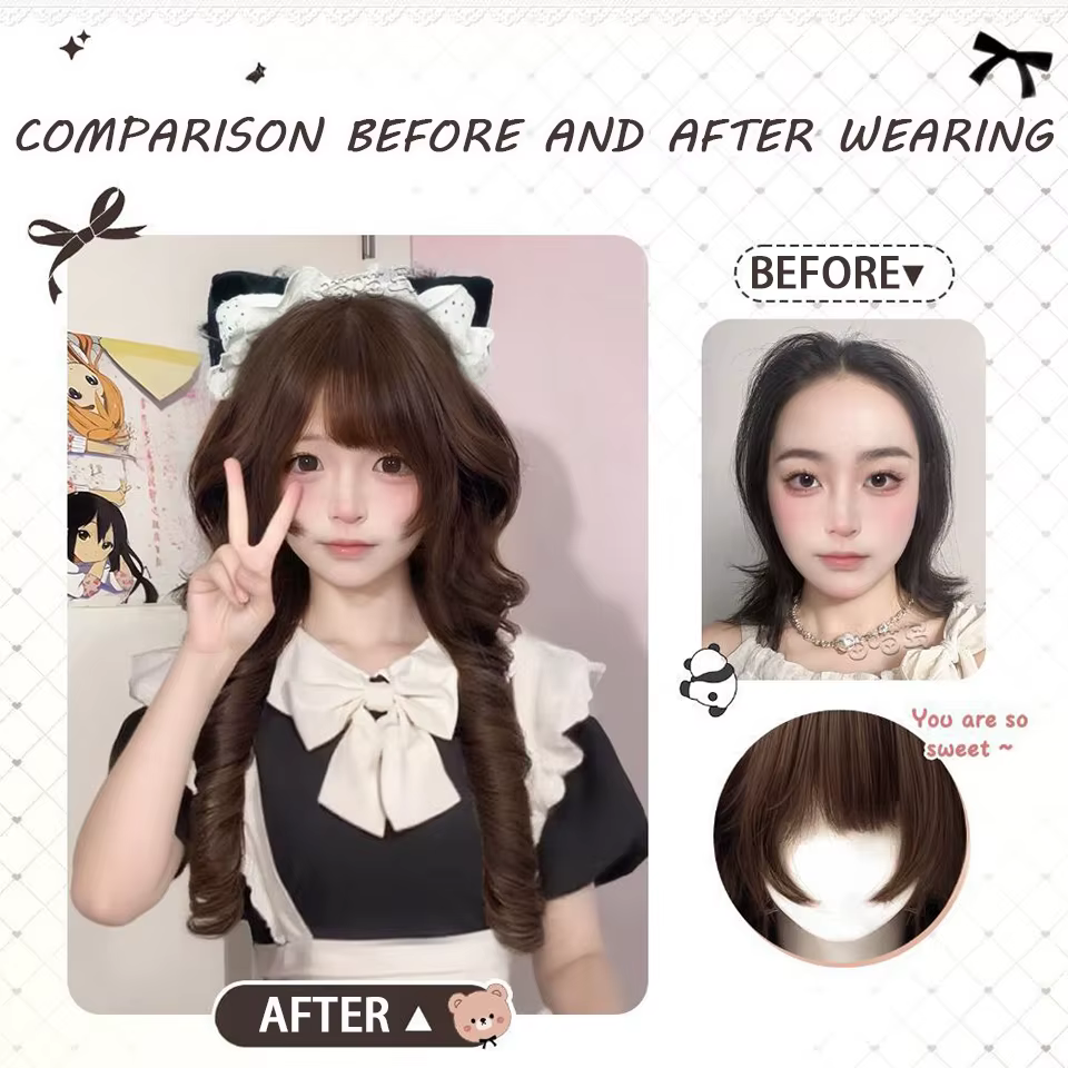 Perruque Lolita avec frange tête de méduse cheveux longs bouclés Fibers haute température