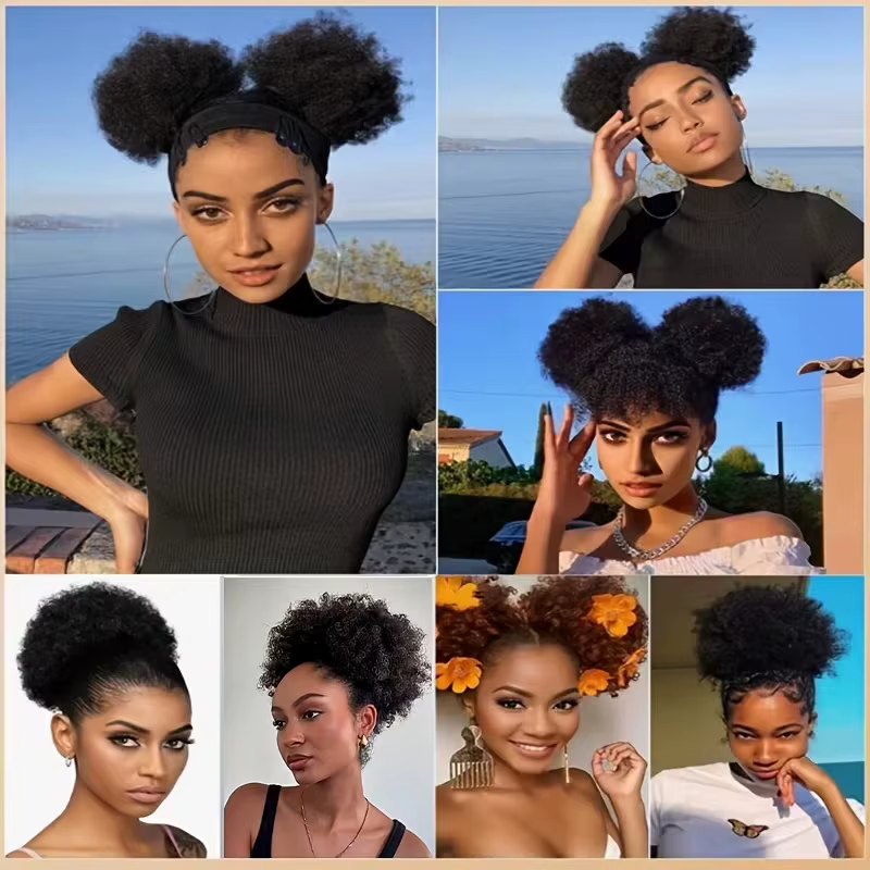 Chignon afro bouclé, queue de cheval synthétique courte et crépue pour femme, extensions de chignon afro bouclé avec cordon de serrage