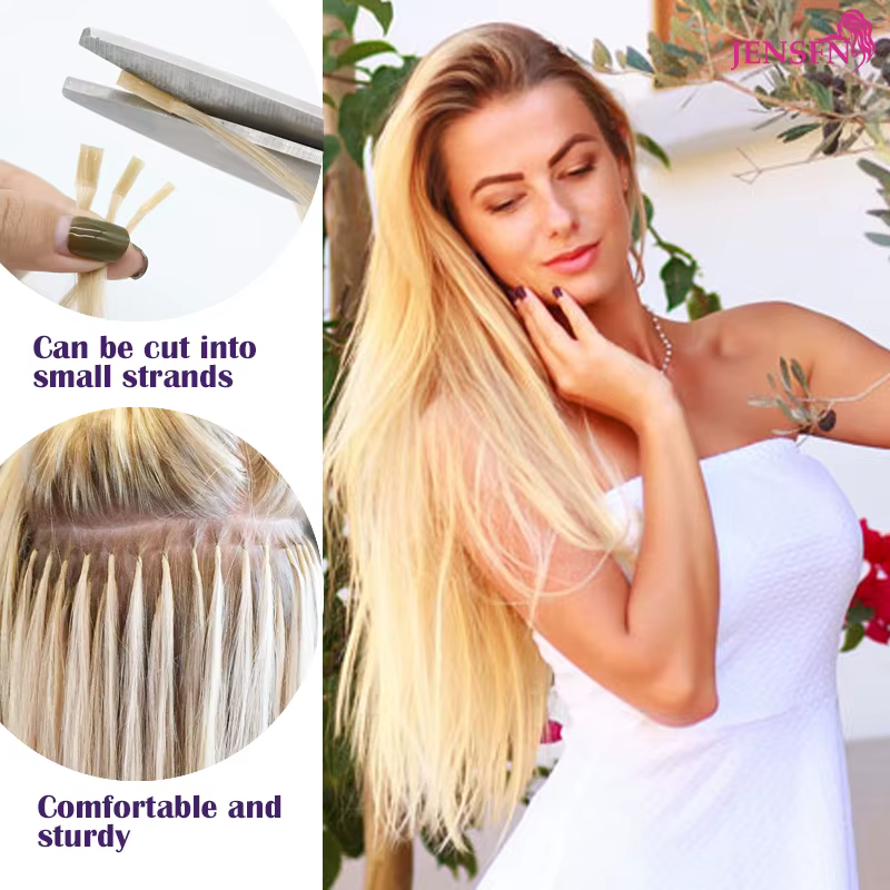 Extensions de cheveux humains à pointe plate JENSFN