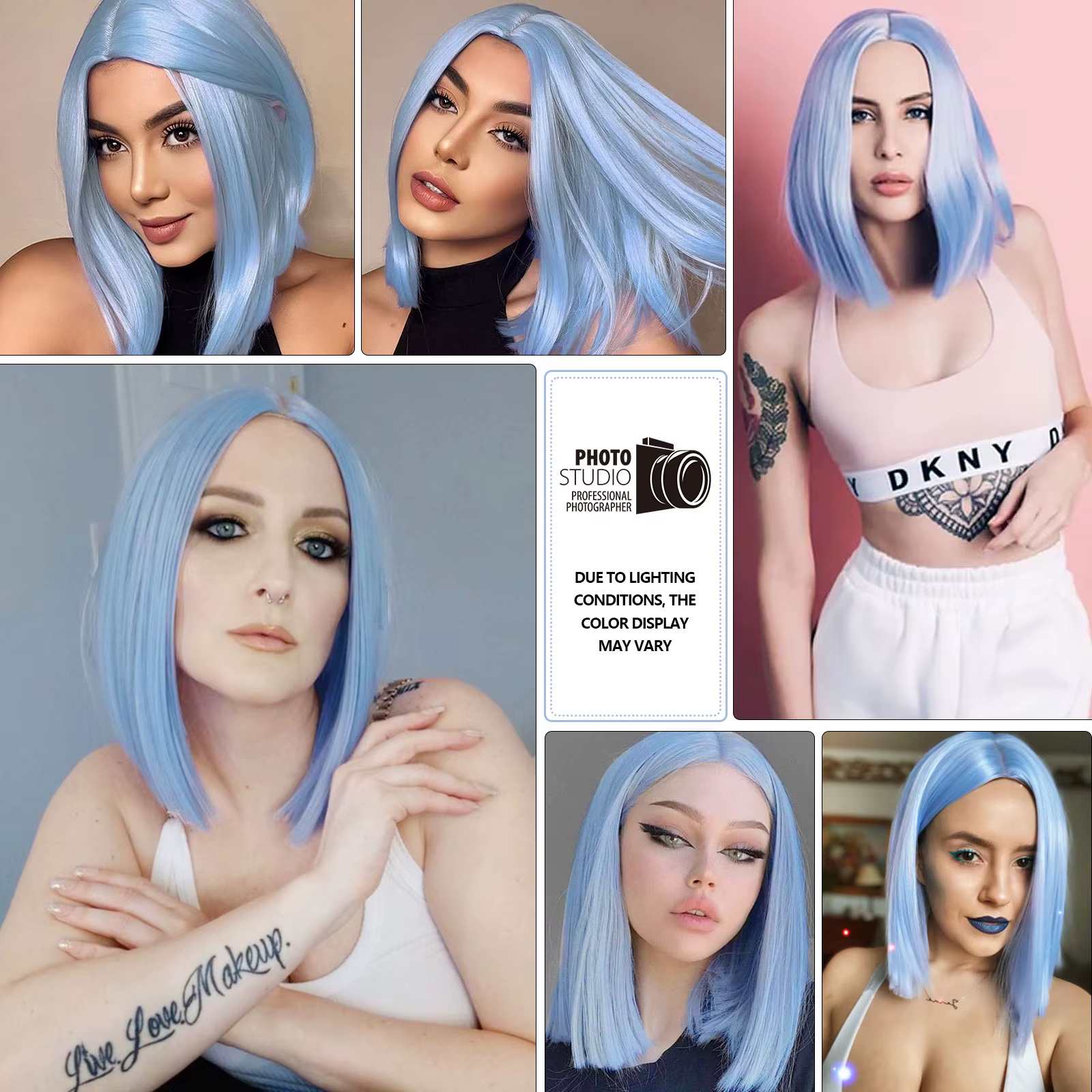 Perruque Bob synthétique courte bleu clair