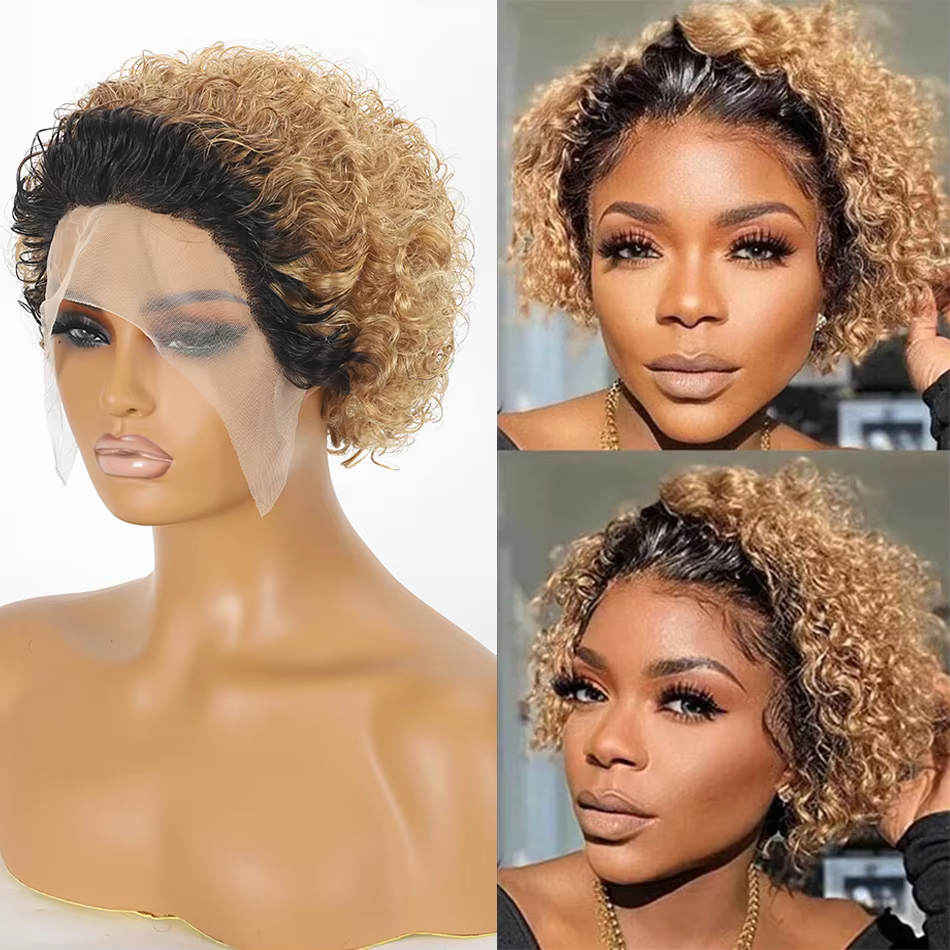 Perruque de cheveux humains bouclés coupe lutin