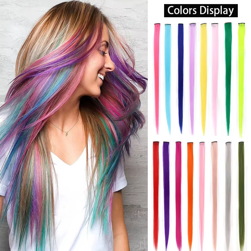 Extensions de cheveux synthétiques colorées à Clip Long de 22 pouces