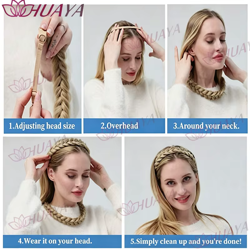 Bandeau tressé épais synthétique à 5 brins pour femme