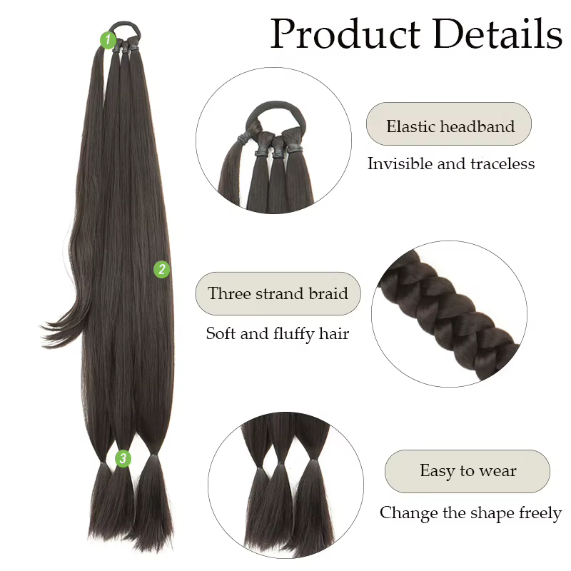 Extension de queue de cheval tressée synthétique avec attache de cheveux pour femme – Tresses torsadées DIY