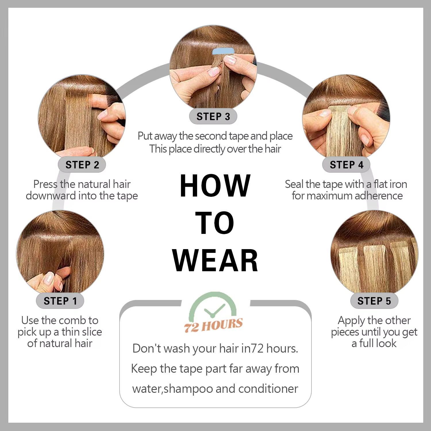 Extensions de Cheveux Humains avec Bande Adhésive pour Femme