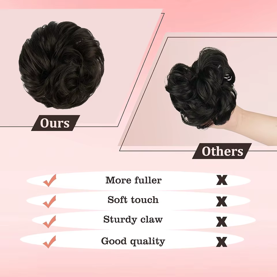 Extension de cheveux chignon à pince à griffes pour femmes – Boucles ondulées synthétiques avec accents de strass
