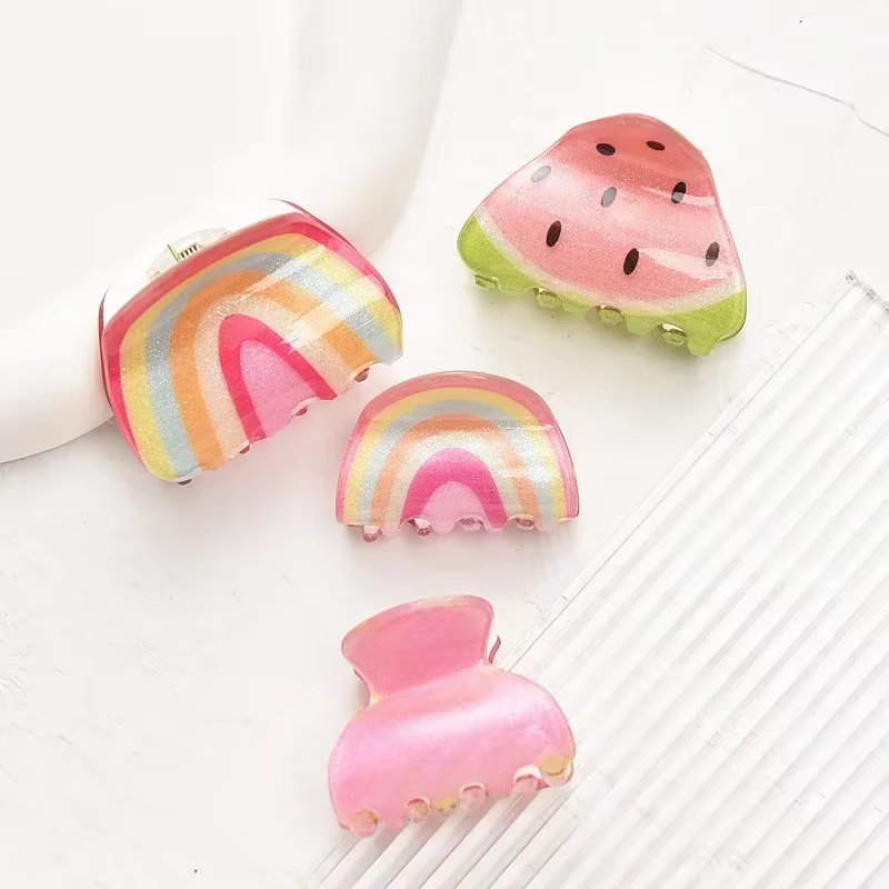 Pinces à cheveux en acrylique arc-en-ciel fruits