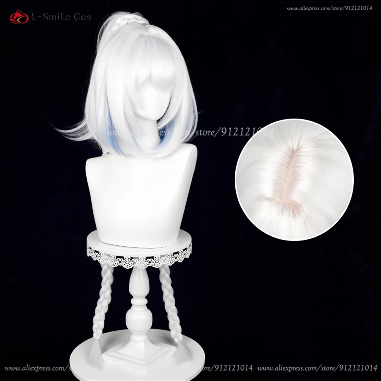 Mualani Cosplay perruque 110 cm de Long tressé blanc bleu perruques mixtes Meztli