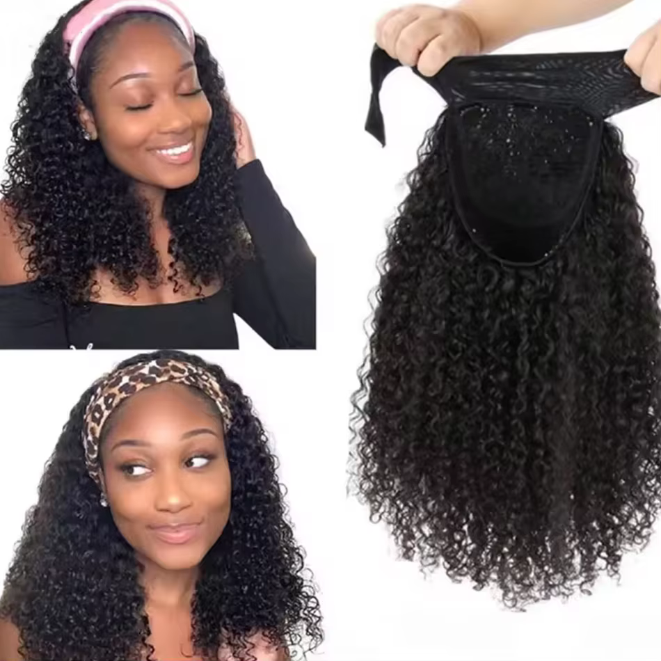 Bandeau perruque cheveux humains crépus bouclés sans colle pleine Machine faite Isee