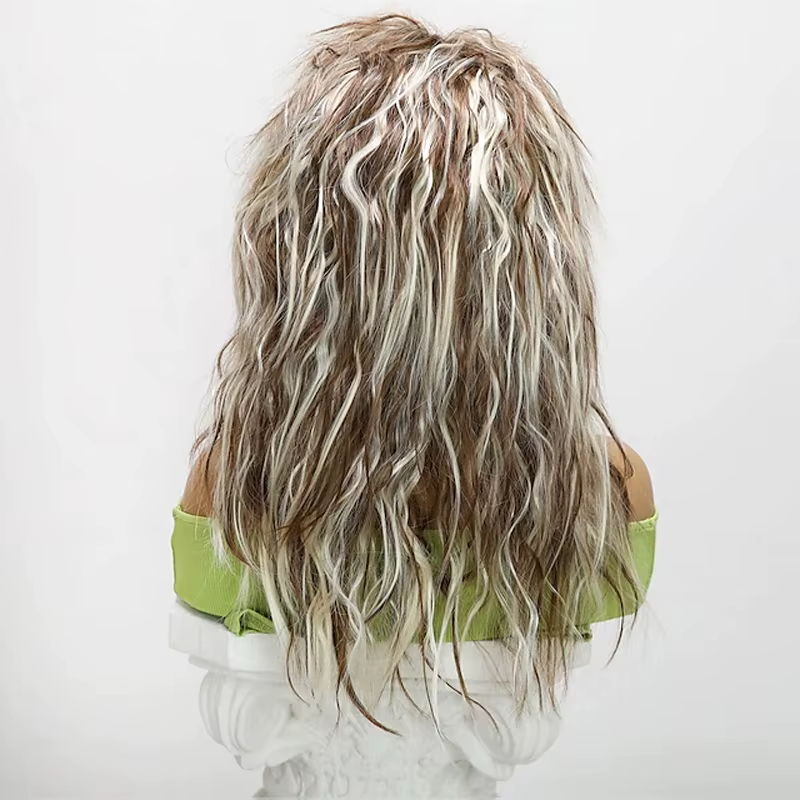 HAIRJOY 24 pouces perruque de cheveux synthétiques pour les femmes 70S 80S longue bouclée marron blanc