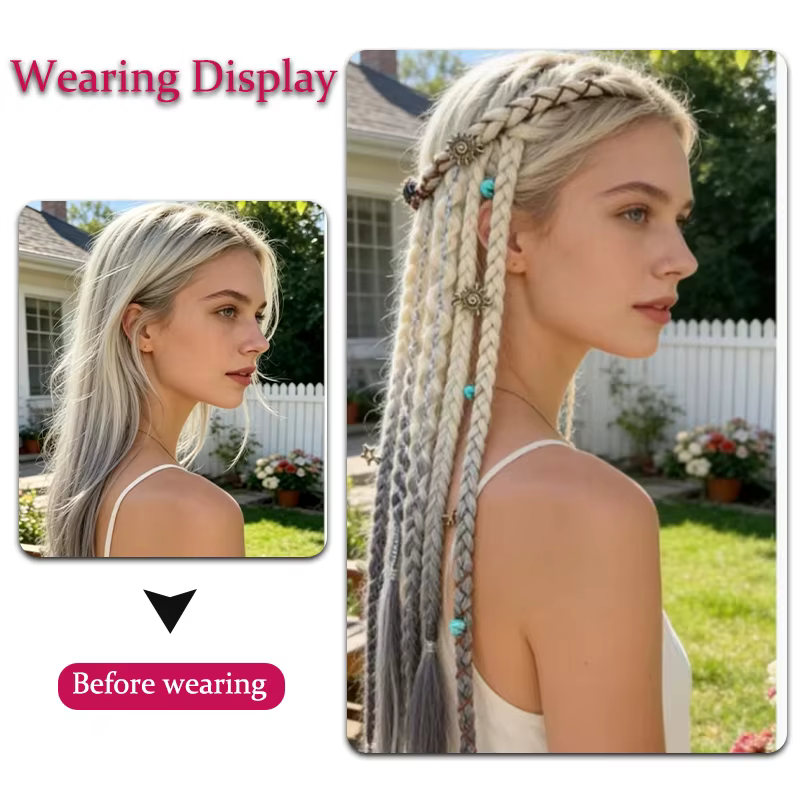Perruque avec 4 petites tresses et extensions de cheveux pour femmes