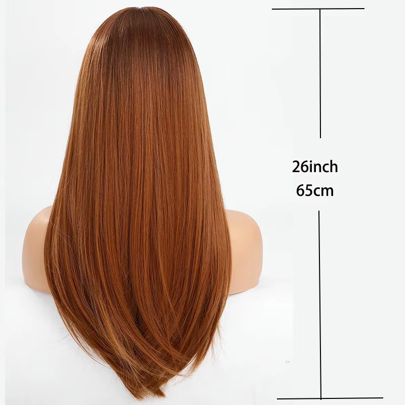 Perruque Synthétique Longue Droite avec Frange pour Femme