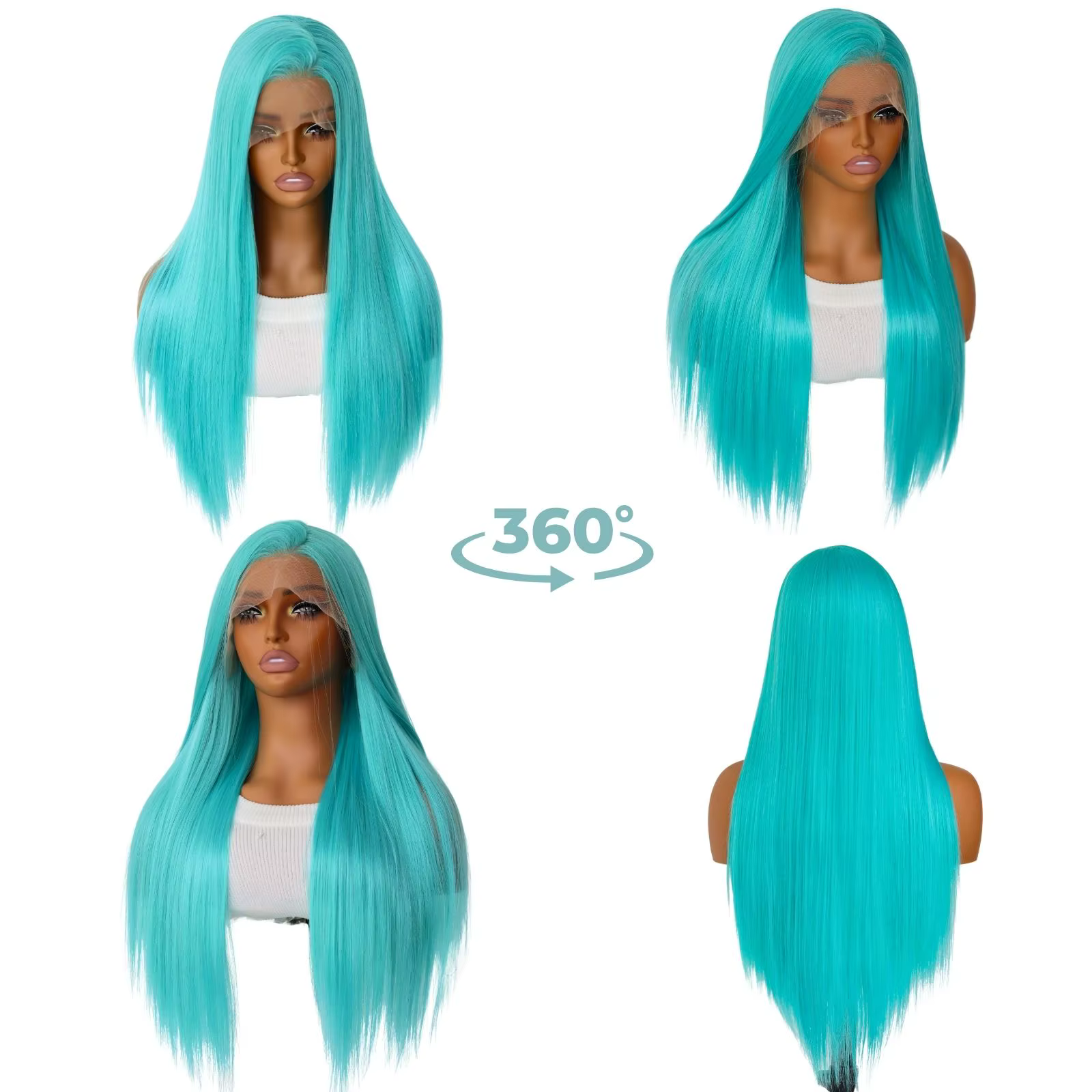 Perruque Lace Front Wig synthétique de couleur bleu menthe