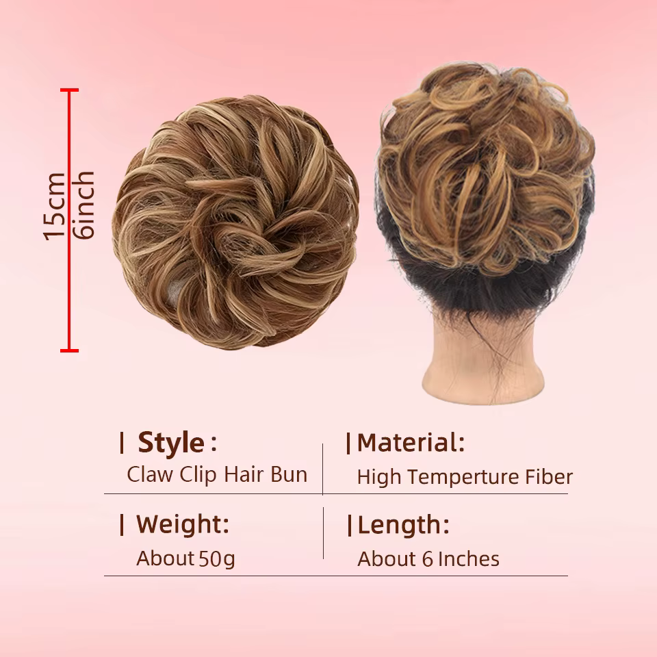 Extension de cheveux chignon à pince à griffes pour femmes – Boucles ondulées synthétiques avec accents de strass