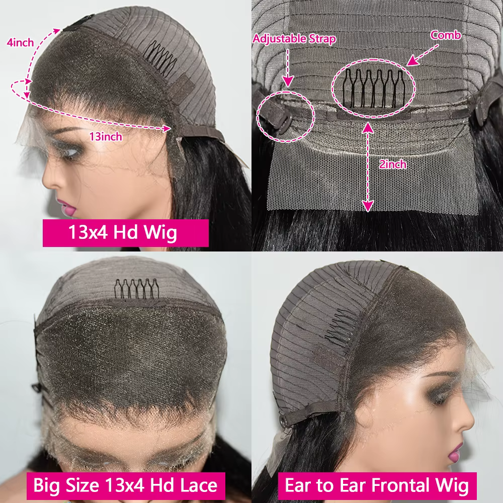Queenlike réel Hd dentelle frontale perruques de cheveux humains pour les femmes pré plumé 13x4 cuir chevelu droit