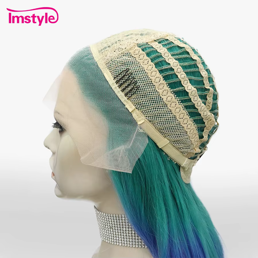 Imstyle Ombre coloré synthétique dentelle avant perruque vert bleu rose violet