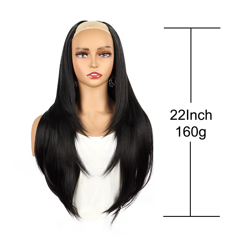 WIGSIN 22 pouces synthétique en forme de V couches 4 Clips longue Extension de cheveux raides mode postiche Invisible perruque pour les femmes