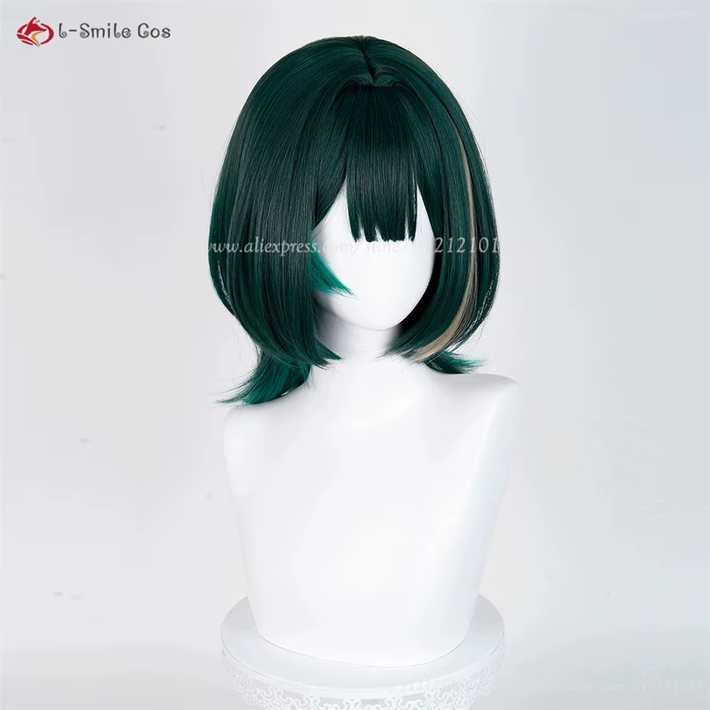 Nefer Cosplay perruque 36 cm vert reflets perruques pour femmes