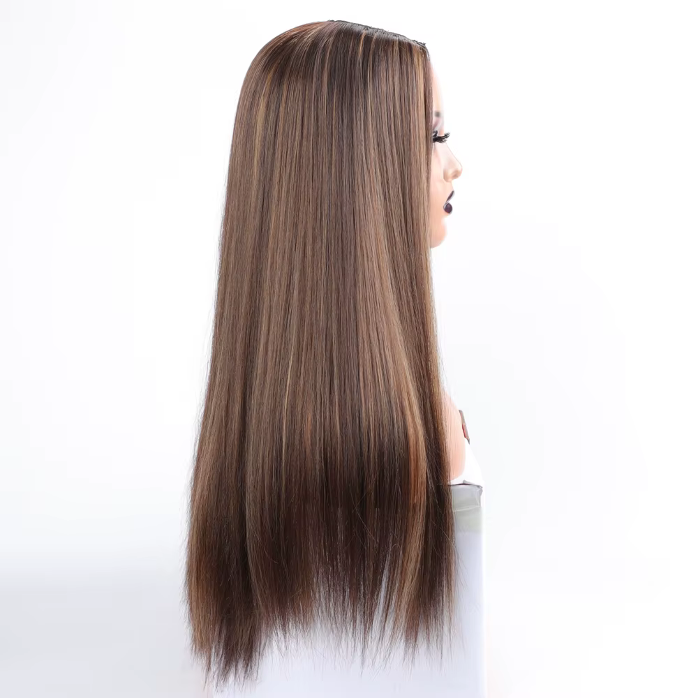 Sophia-Perruque Synthétique Droite en U pour Femme, Cheveux Raides Blonds Noirs, Perruque à Reflets, # P4/27
