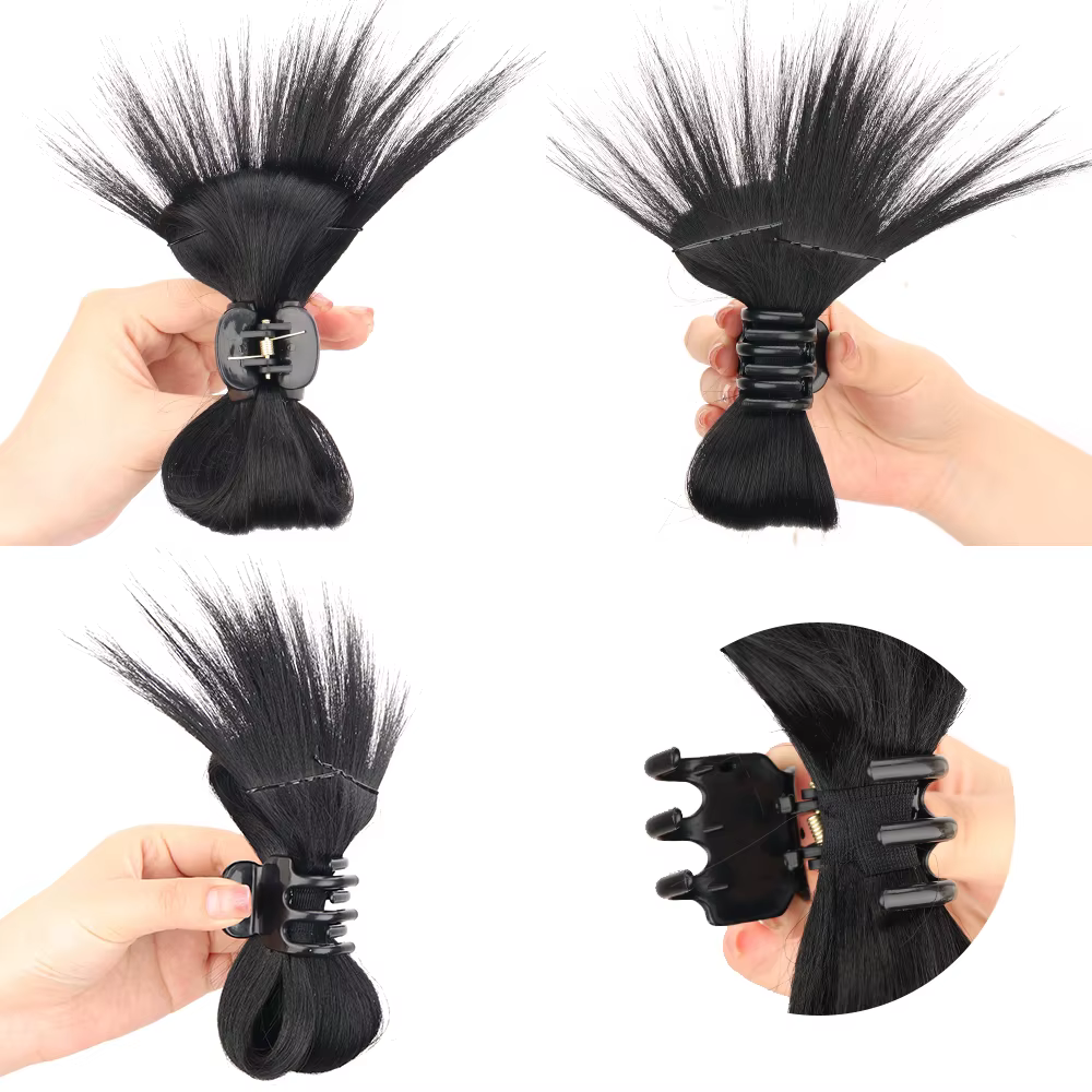 Extension de faux cheveux synthétiques chignon droit avec griffe Updo plume de poulet volant tête postiche pour fille femmes Chignons