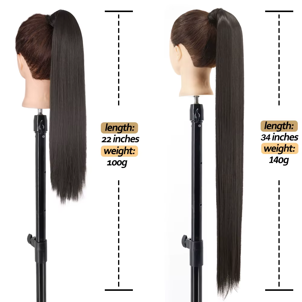 Extensions de queue de cheval synthétiques enrouler autour du Clip