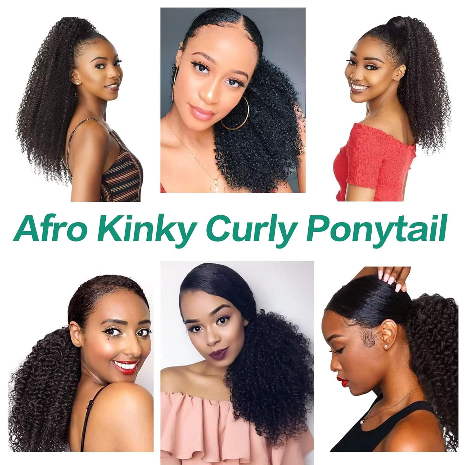 Queue de cheval à cordon en cheveux humains 4C Afro Kinky Curly