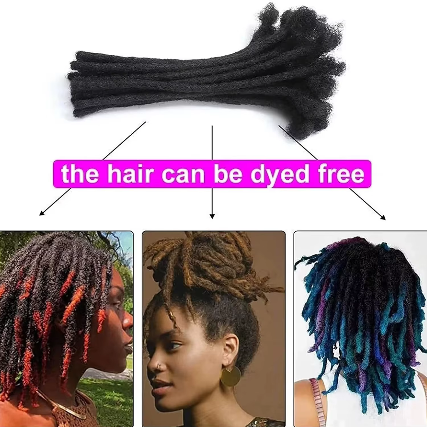 Extensions de dreadlocks en cheveux humains naturels faits à la main de 4 à 20 pouces