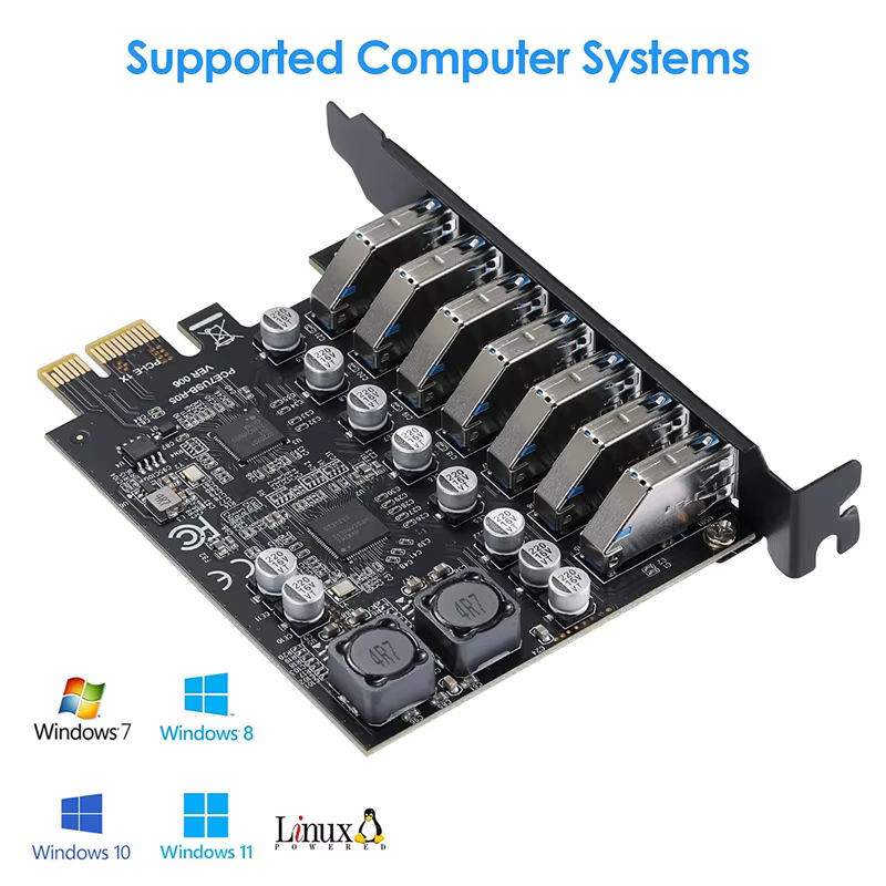 USB3.2 Gen1 5Gbps USB3.0 PCI Express multiplicateur PCI E à 7ports USB 3 Hub adaptateur d'extension carte PCI-E 1X contrôleur pour ordinateur de bureau