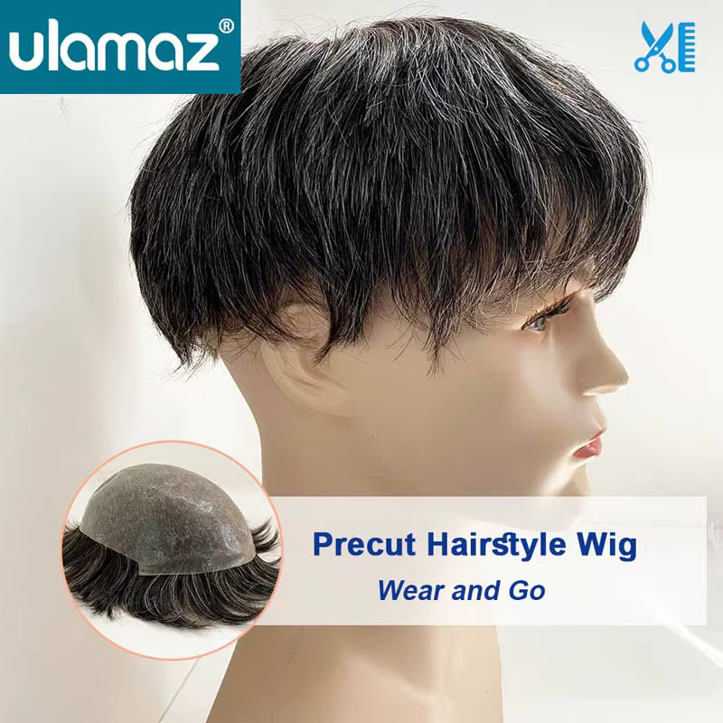 Perruques pour hommes, coupe de cheveux en cheveux humains