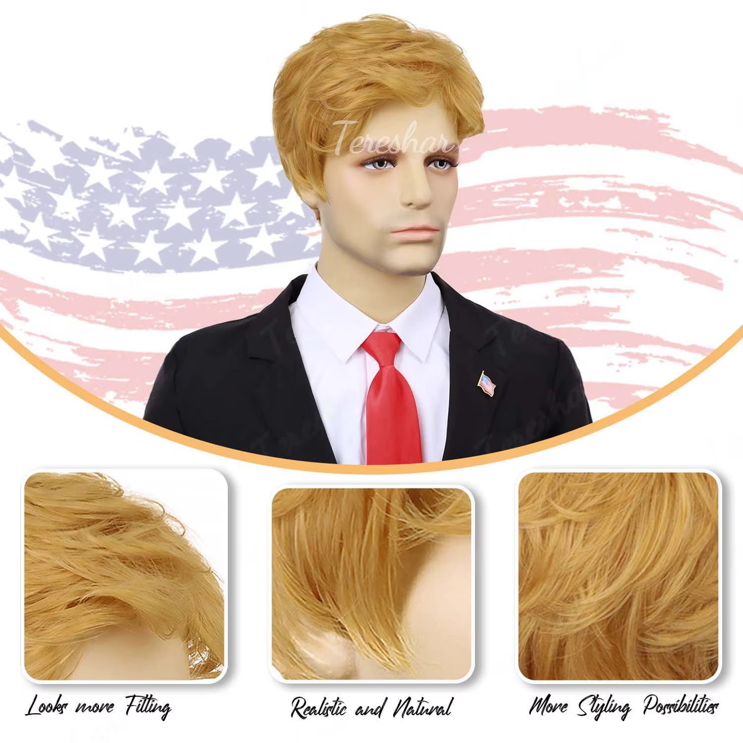 Perruque blonde synthétique pour costume pour hommes