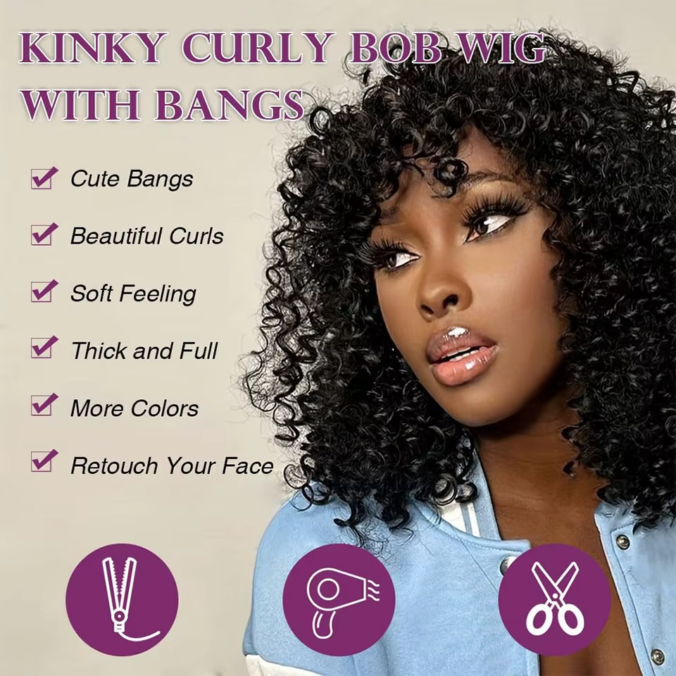 Perruque Bob brésilienne crépue bouclée vierge de cheveux humains pour les femmes noires perruques courtes Afro