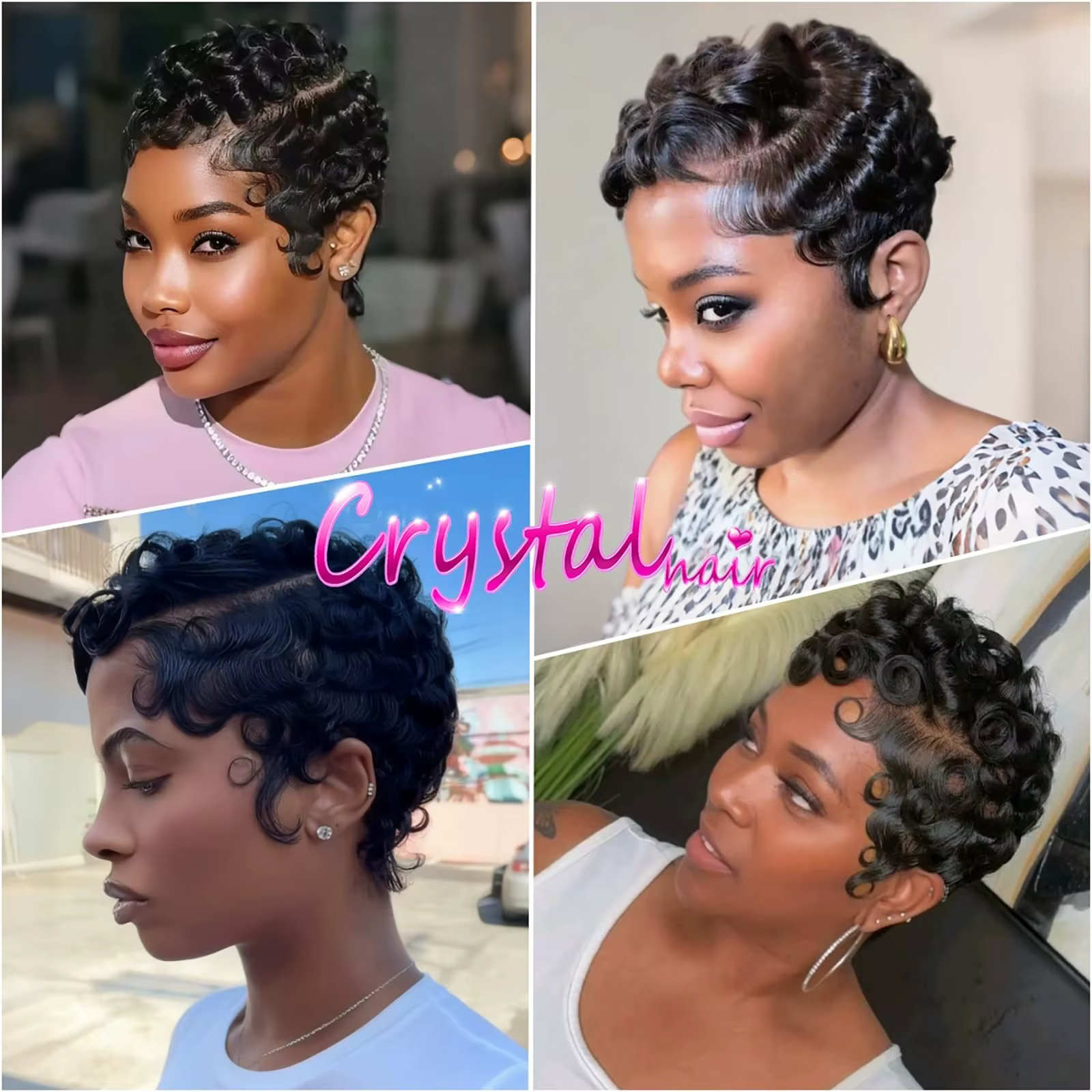 Perruque brésilienne Remy Deep Wave Pixie Cut 13x4 Lace Front