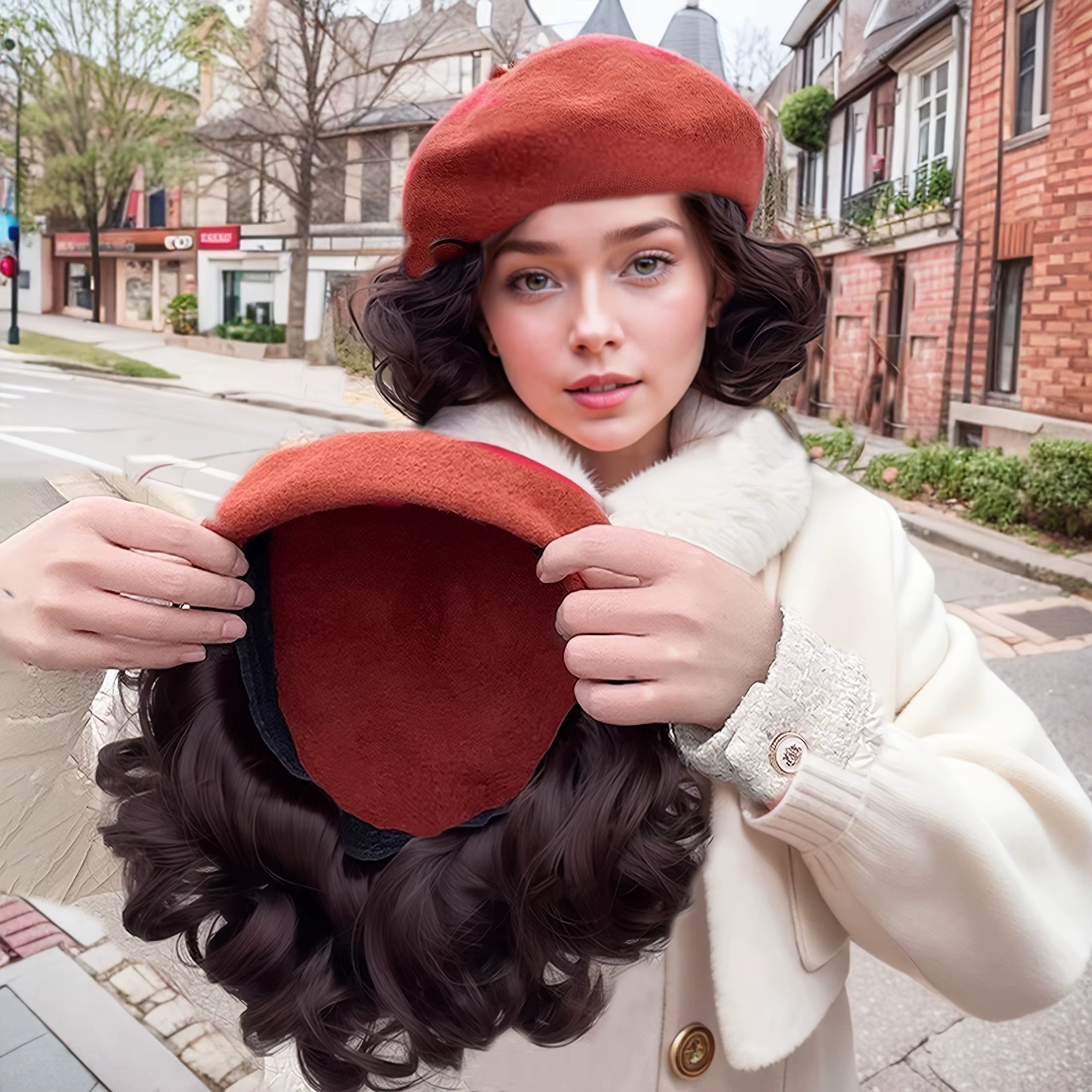Perruque élégante pour femme avec chapeau béret et cheveux synthétiques courts bouclés - Polyvalente pour un usage
