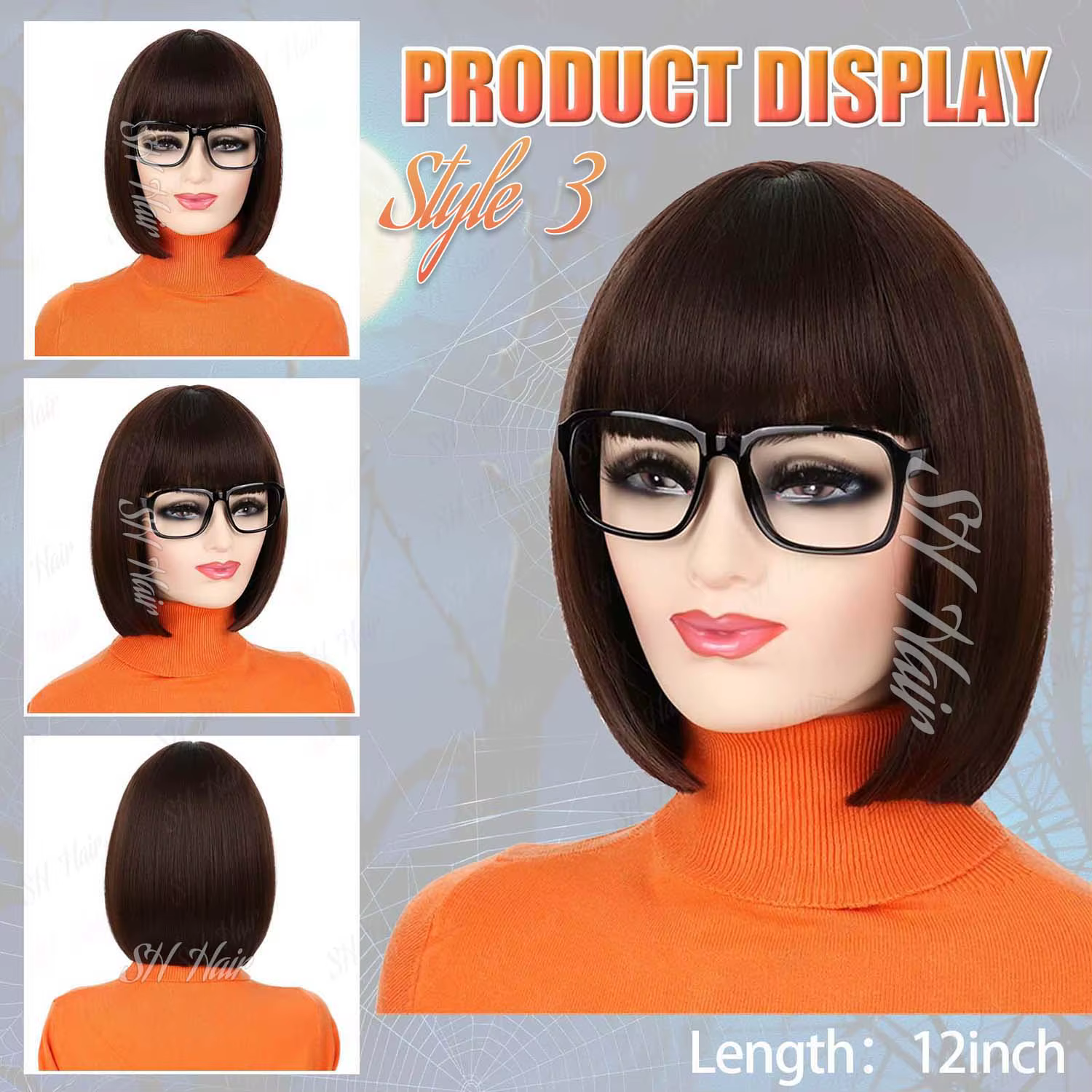 Perruque synthétique longue bouclée Orange + bandeau violet Daphné