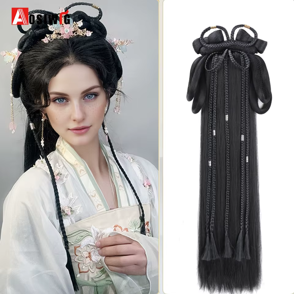 Hanfu synthétique Style ancien bandeau tresse intégré