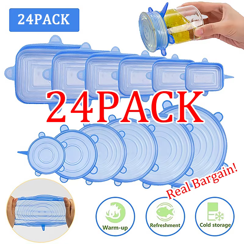 Lot de 6/12/24 couvercles alimentaires en silicone extensibles, réutilisables, hermétiques, pour la conservation des aliments, accessoires de cuisine, rangement réfrigérateur