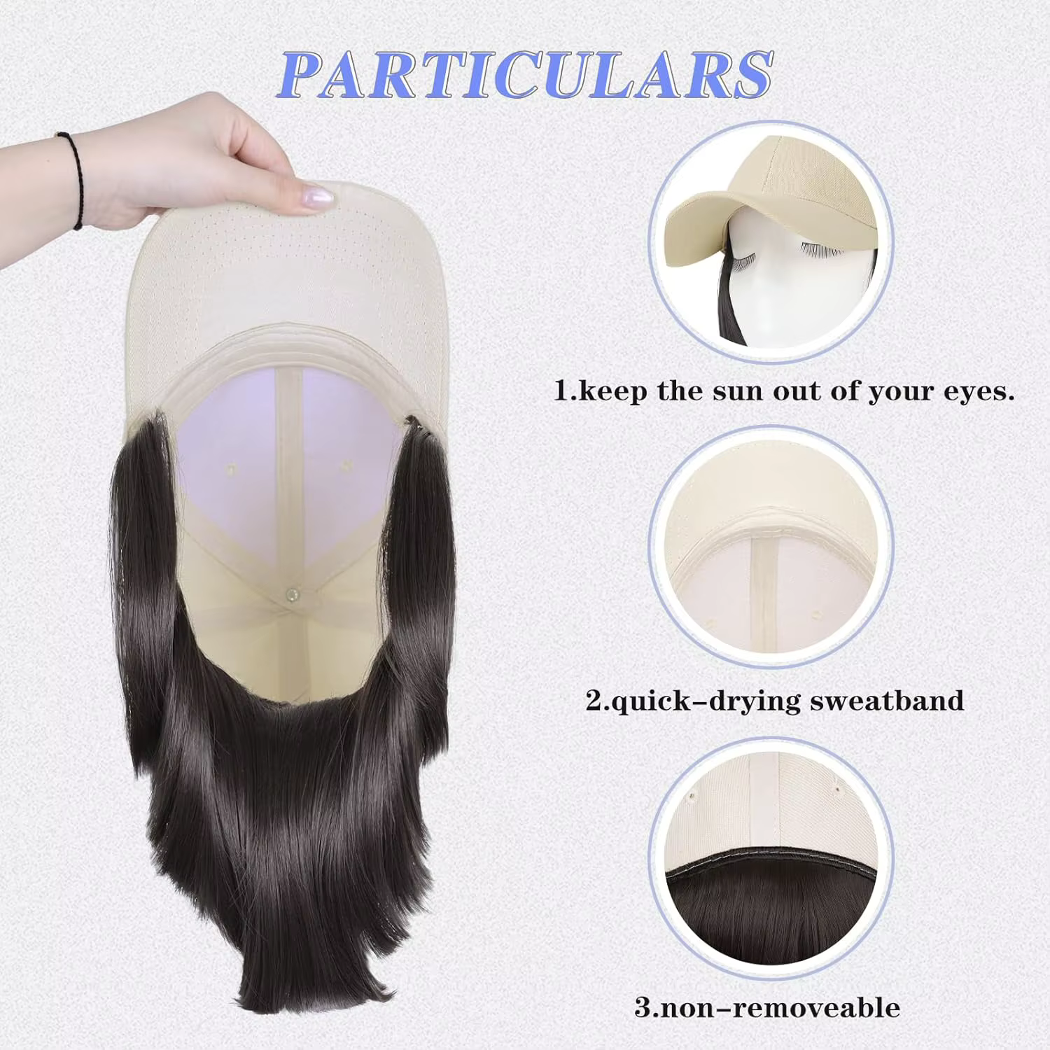 Casquette de baseball avec extensions de cheveux pour femmes