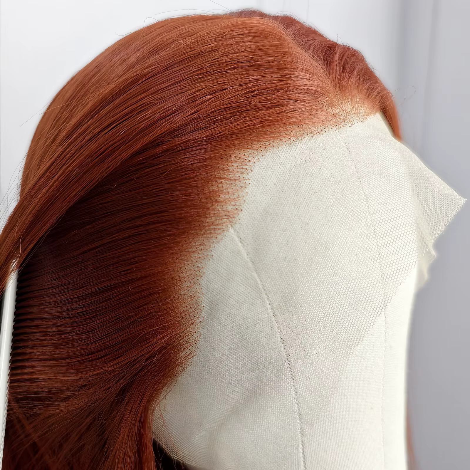 Perruque Lace Front Auburn Marron Rouge Cuivré Synthétique Pré-Pluckée Prête à Porter Sans Colle pour Femmes