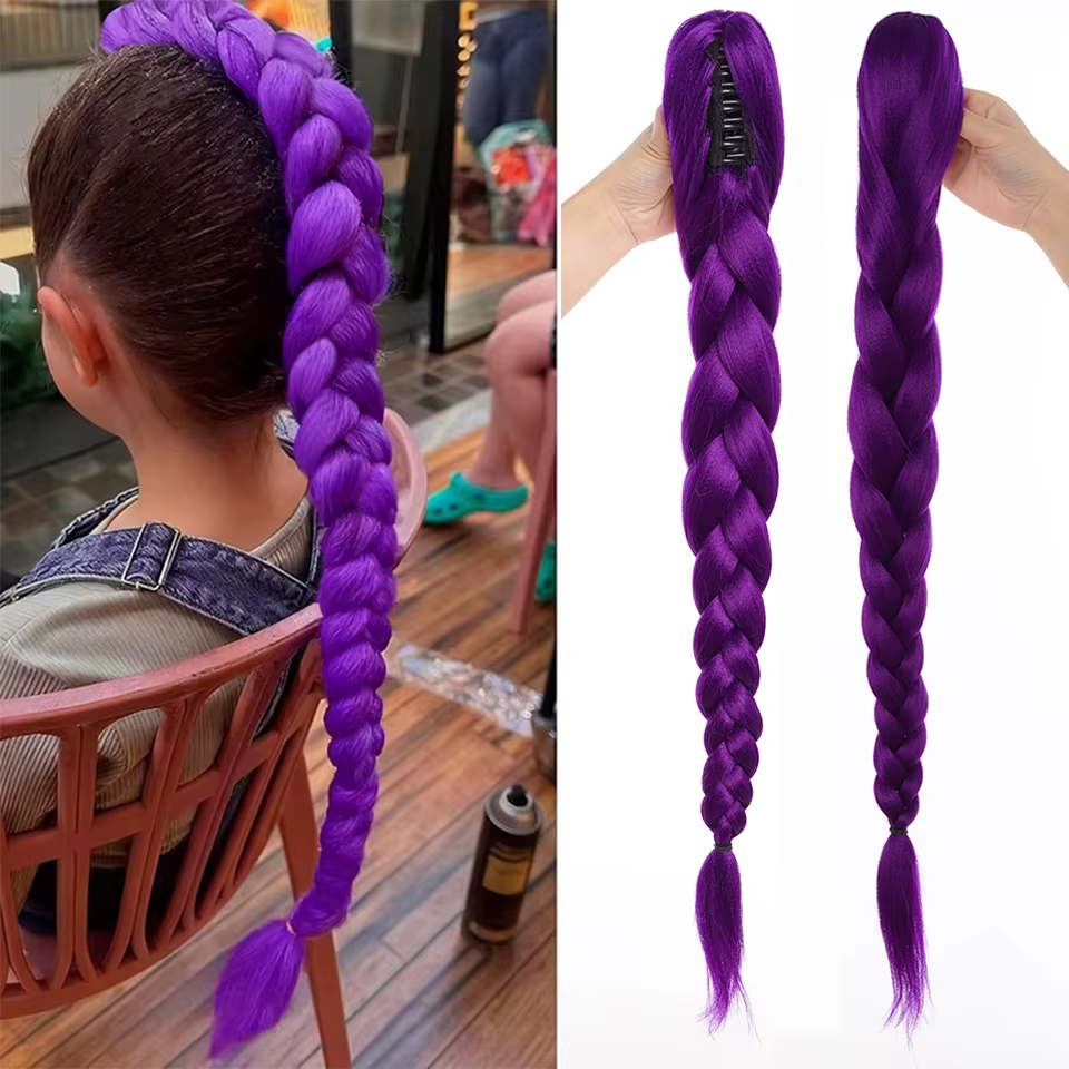 28 pouces cheveux synthétiques longs tressés violet