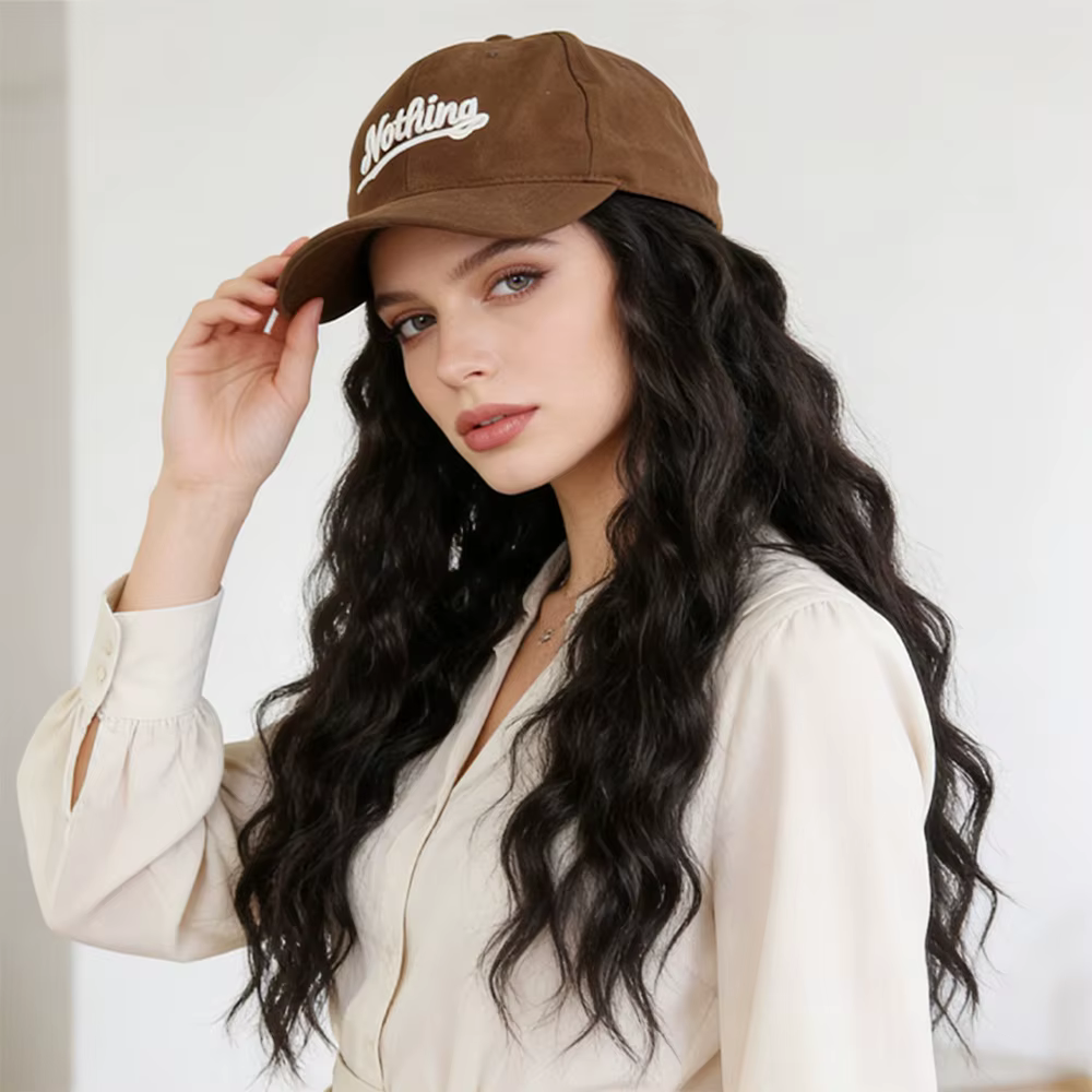 Casquette perruque synthétique avec extensions ondulées naturelles intégrées pour femme