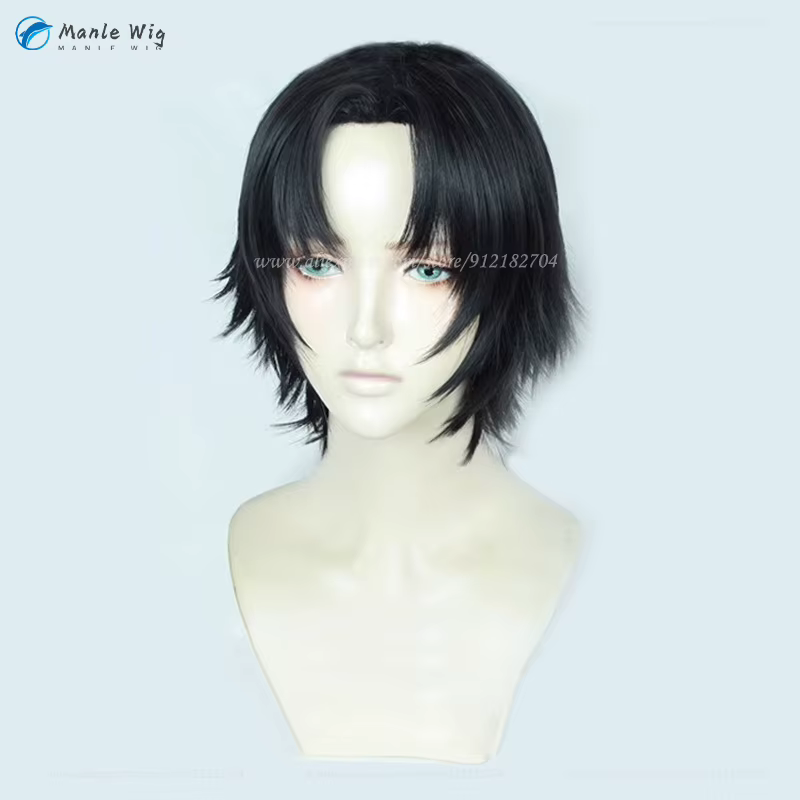 Perruque de Cosplay synthétique noire de 30cm