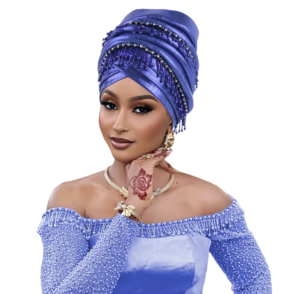 Couvre-chef africain femmes perles glands Turban casquette mariage nigérian Auto Gele fête casque tête enveloppement Hijab Bonnet chapeau coiffure