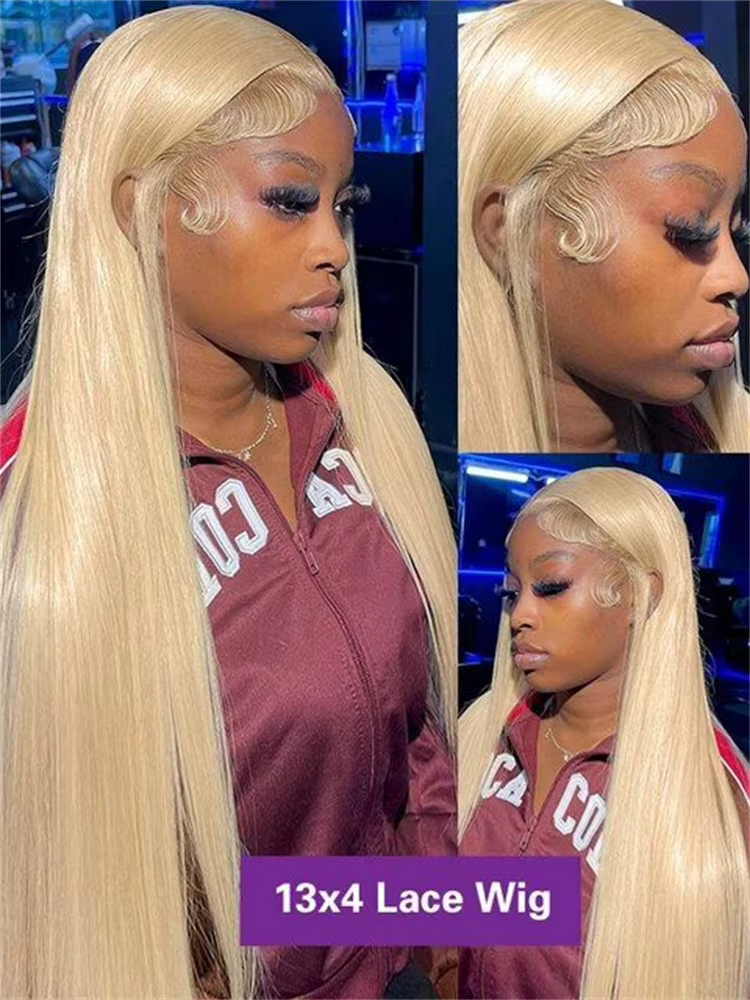 Perruque Lace Front Wig 360 Brésilienne Naturelle, Cheveux Humains, Couleur Blond Miel 613, 13x4, 13x6, 40 Pouces, en Solde