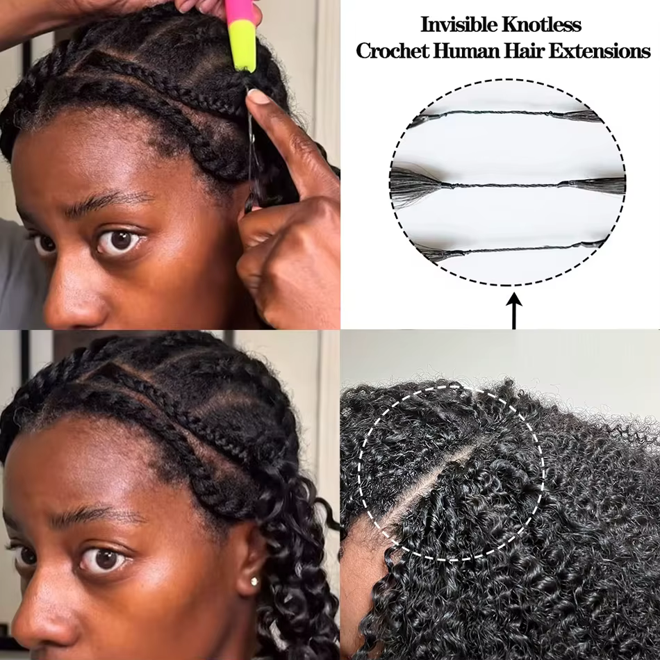 Extensions de cheveux humains bouclés crépus blond miel pour tressage