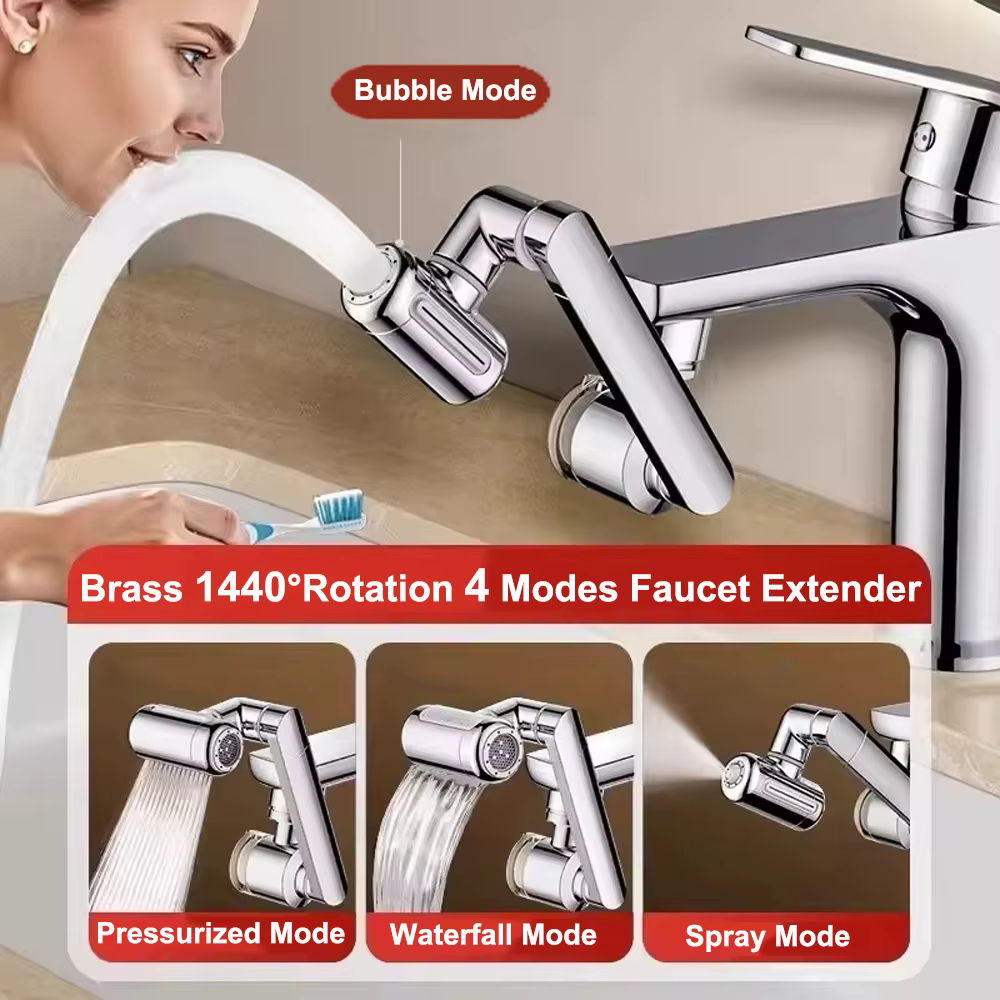 Prolongateur de robinet de cuisine en laiton avec filtre à eau, 4 modes réglables, anti-éclaboussures, 1440 °   Aérateur de robinet pivotant rotatif, rallonge de robinet