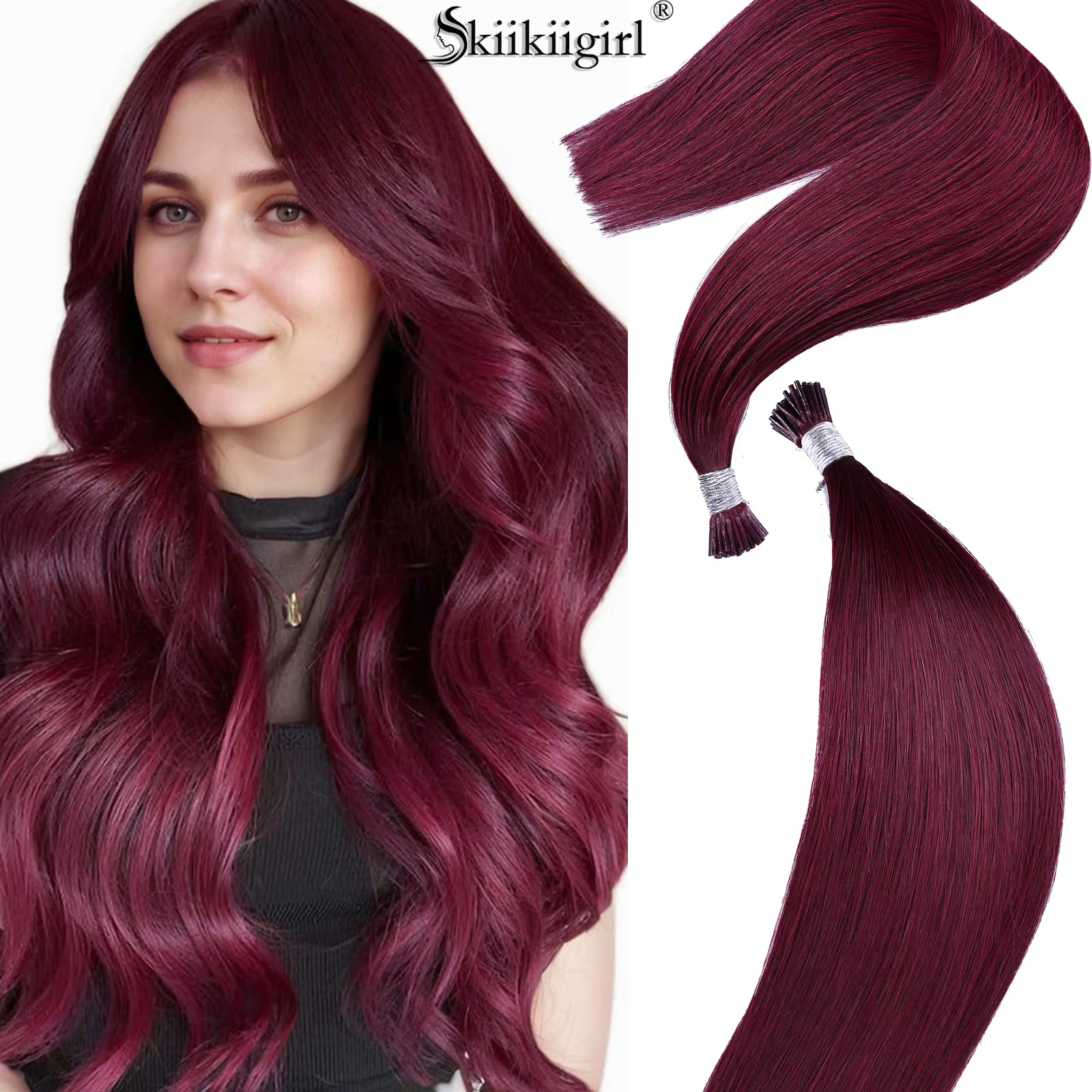 Kiikiigirl kératine pointe cheveux 100% Remy extensions humaines Fusion pour pointe d'ongle pleine tête cheveux brésiliens
