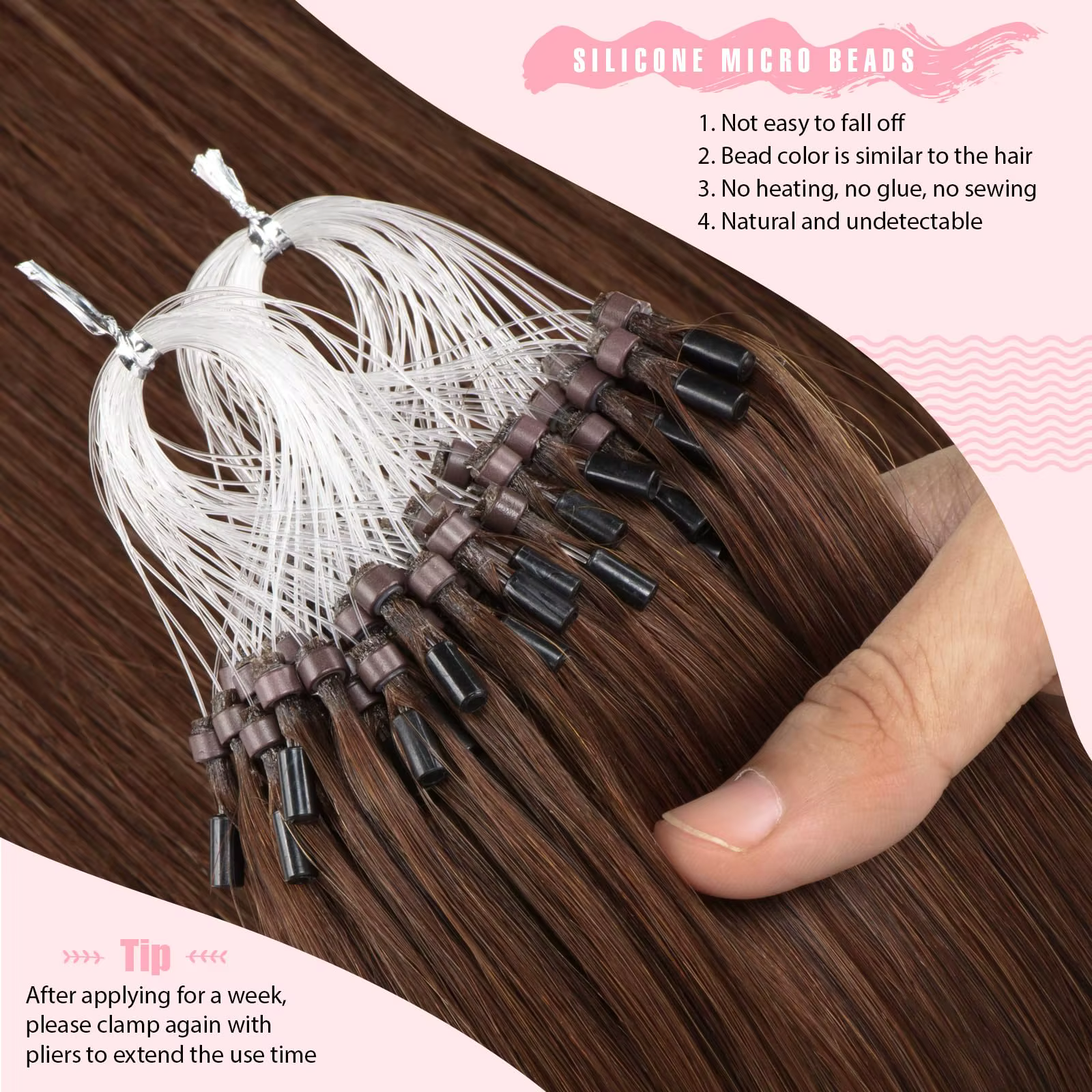 Extensions de cheveux humains 100% naturels à micro-anneaux, tissage droit professionnel avec anneaux pour un look naturel, couleurs 1B-613