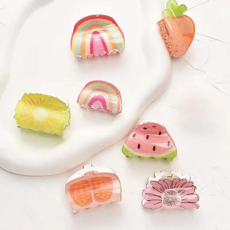 Pinces à cheveux en acrylique arc-en-ciel fruits